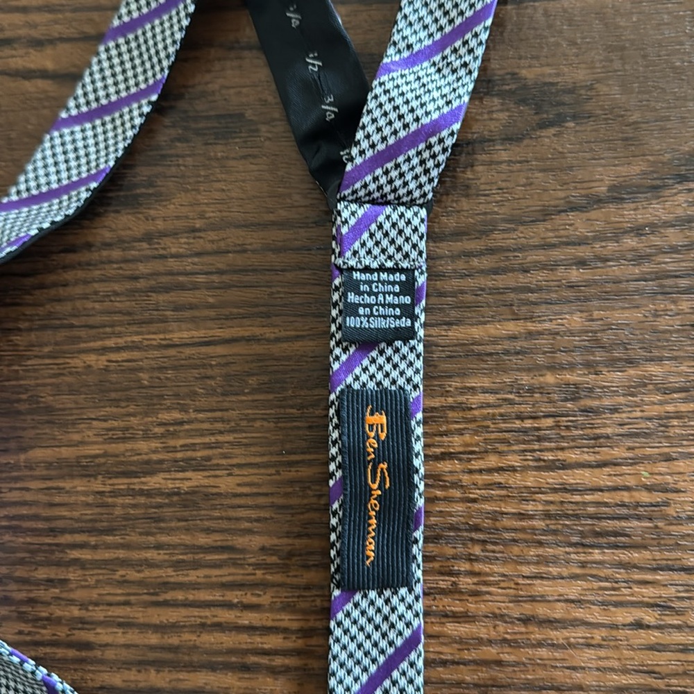 Ben Sherman Purple and Black Geometric Bow Tie. - Picture 4 of 4